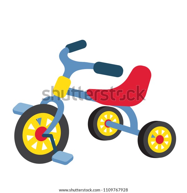 Children\
Tricycle transportation cartoon character perspective view isolated\
on white background vector\
illustration.