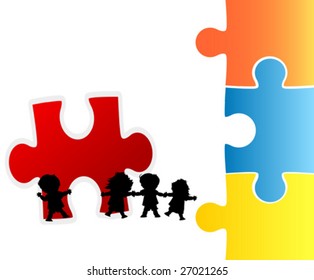 children trying to make a puzzle