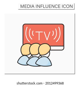 Icono de color de la televisión infantil. Programas de animación para niños. La influencia de los medios de comunicación en los niños y la excesiva observación de la televisión. Ilustración vectorial aislada