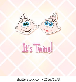 Children twins on a light background. Cartoon. Vector illustration.