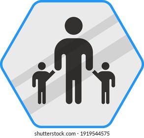 Los niños menores de 12 años deben ser supervisados activa y de forma segura por un concepto adulto de diseño de iconos de color azul vector, Piscina y normas de seguridad de la playa sobre fondo blanco, Símbolo Sólo Niños con Padres