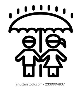 Children under umbrella line icon, 1st June children protection day concept, Boy and girl standing in rain under one big umbrella sign on white background outline style for mobile and web