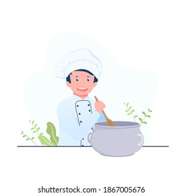 Niños con uniforme de cocinero. Ilustración vectorial en fondo blanco