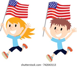 Children Usa Flag Stock Vector (Royalty Free) 742043113