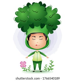 A children using the broccoli vegetables costume character cartoon vector.