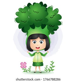 A children using the broccoli vegetables costume character cartoon vector.