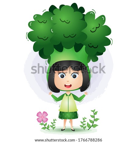 A children using the broccoli vegetables costume character cartoon vector.