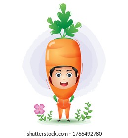 A children using the carrot vegetables costume character cartoon vector.