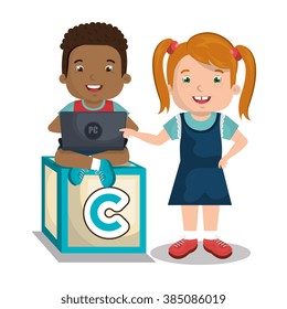 Children using computer design 