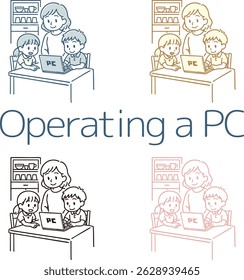 Children using a computer and a mother watching over them