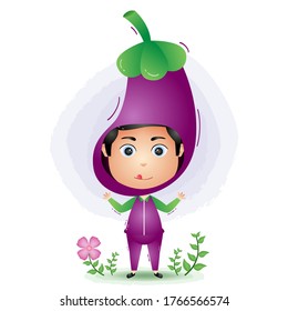 A children using the eggplant vegetables costume character cartoon vector.