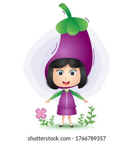 A children using the eggplant vegetables costume character cartoon vector.