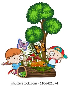 Niños que usan ilustraciones de lupas