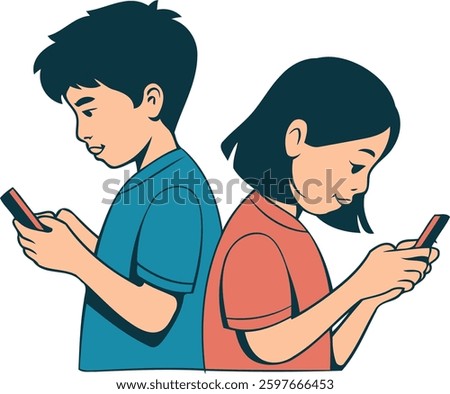 Children Using Smartphones Flat Style Illustration art