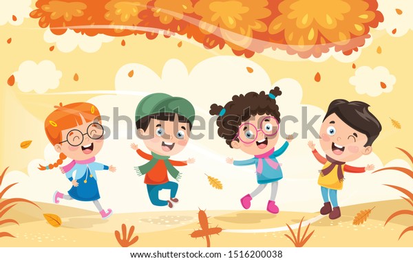 Children Using Umbrella Under Rain Stock Vector (Royalty Free ...