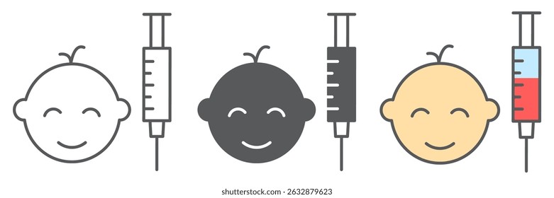 Children vaccination icon collection, vaccine and injection, child vaccination vector icon set, vector graphics, editable stroke outline sign, eps 10
