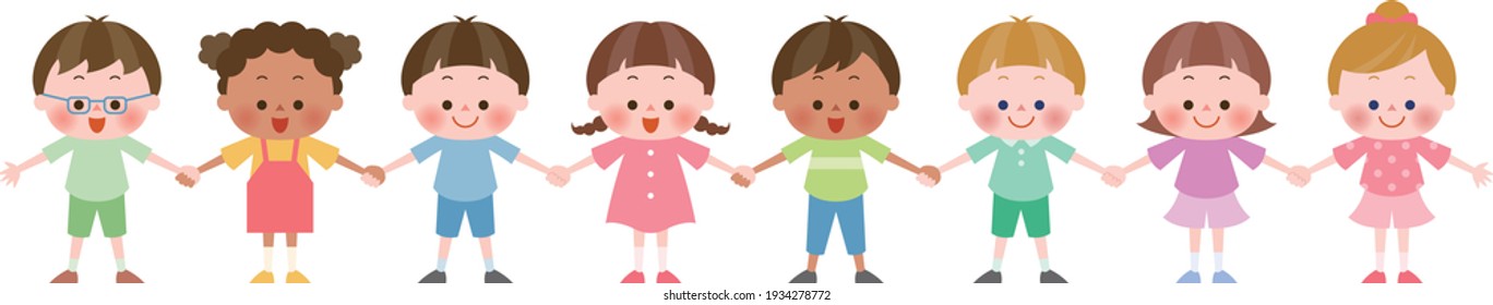 Children from various countries holding hands