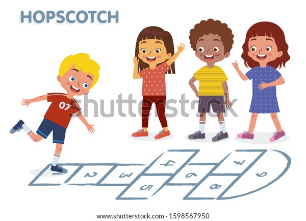 Children Various Ethnic Groups Playing Hopscotch Stock Vector Royalty Free 1598567950