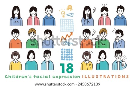 Children with various expressions - simple illustrations of elementary school students
