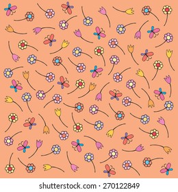 children vector background of flowers and butterflies
