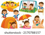 Children Vector Clip Art in Flat Design Style