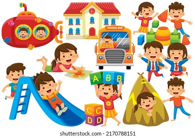 Children Vector Clip Art in Flat Design Style
