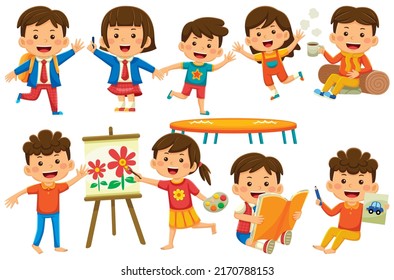 Children Vector Clip Art in Flat Design Style