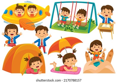 Children Vector Clip Art in Flat Design Style