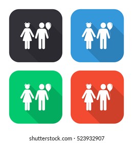 Children vector icon - colored illustration (gray blue green red)  with long shadow