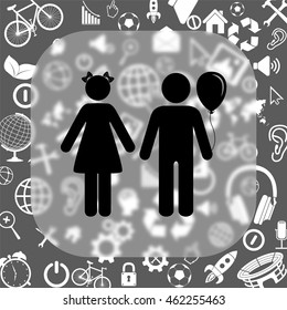 Children vector icon - matte glass button on background consisting of  different icons