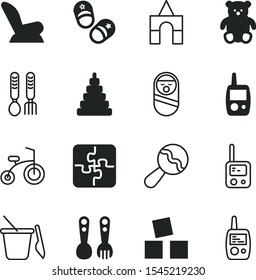 children vector icon set such as: gift, brick, soft toy, futuristic, piece, yellow, dining, mobile phone, image, education, spoons for children, eat, ring, protection, bucket, cellphone