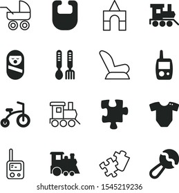 children vector icon set such as: block, car, dishes for children, protection, road, template, Comfortable stroller, modern, clothes for newborns, spoon, decoration, children's clothes, bike