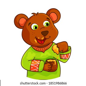 children vector illustration bear eating honey