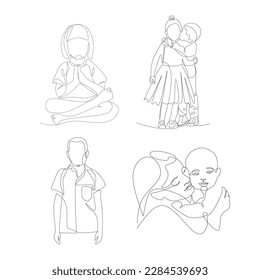 Ilustración vectorial de niños dibujada en estilo de arte de línea