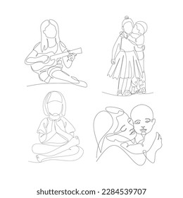 Children vector illustration drawn in line art style