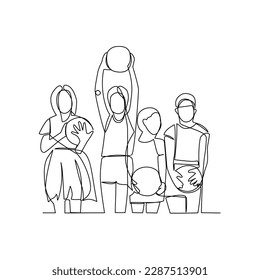 Children vector illustration drawn in line art style