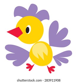 Children vector illustration of flying funny green bird or small parrot
