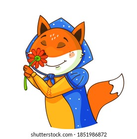 children vector illustration fox with flower