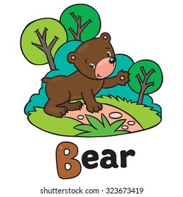 Children vector illustration of funny bear. Alphabet B