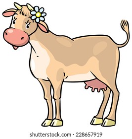 Children vector illustration of funny cow with flower