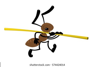 Children vector illustration of funny small ant carries a straw