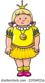 Children vector illustration of little fat girl or princess in mediaval dress.