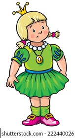 Children vector illustration of little princess in mediaval dress.