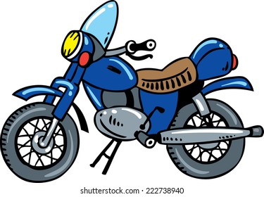 Children vector illustration of old blue motorcycle.
