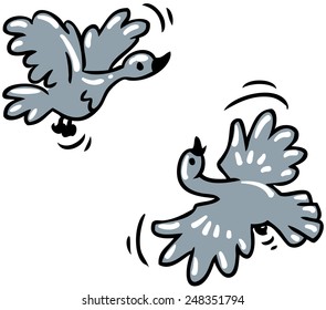 Children vector illustration of two gray flying birds