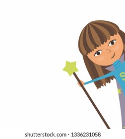 Children vector illustration with wizard on white background. Poster in kids room.