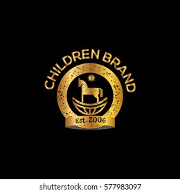 Children vector logo. Kids illustration. Swinging horse