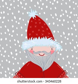 children vector picture with Christmas cute santa claus and snowflakes 