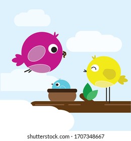 children illüstration,bird vector,funny time,feeding time