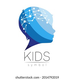 Children Vectot Logo Care Sign or Symbol. Silhouette profile human head. Concept logo for people, children, autism, kids, therapy, clinic, education. Template symbol modern design isolated on white